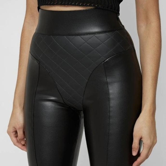 Maniere De Voir Quilted Leather Pants US 8 High Waist Gothcore Moto Leggings - Picture 7 of 14